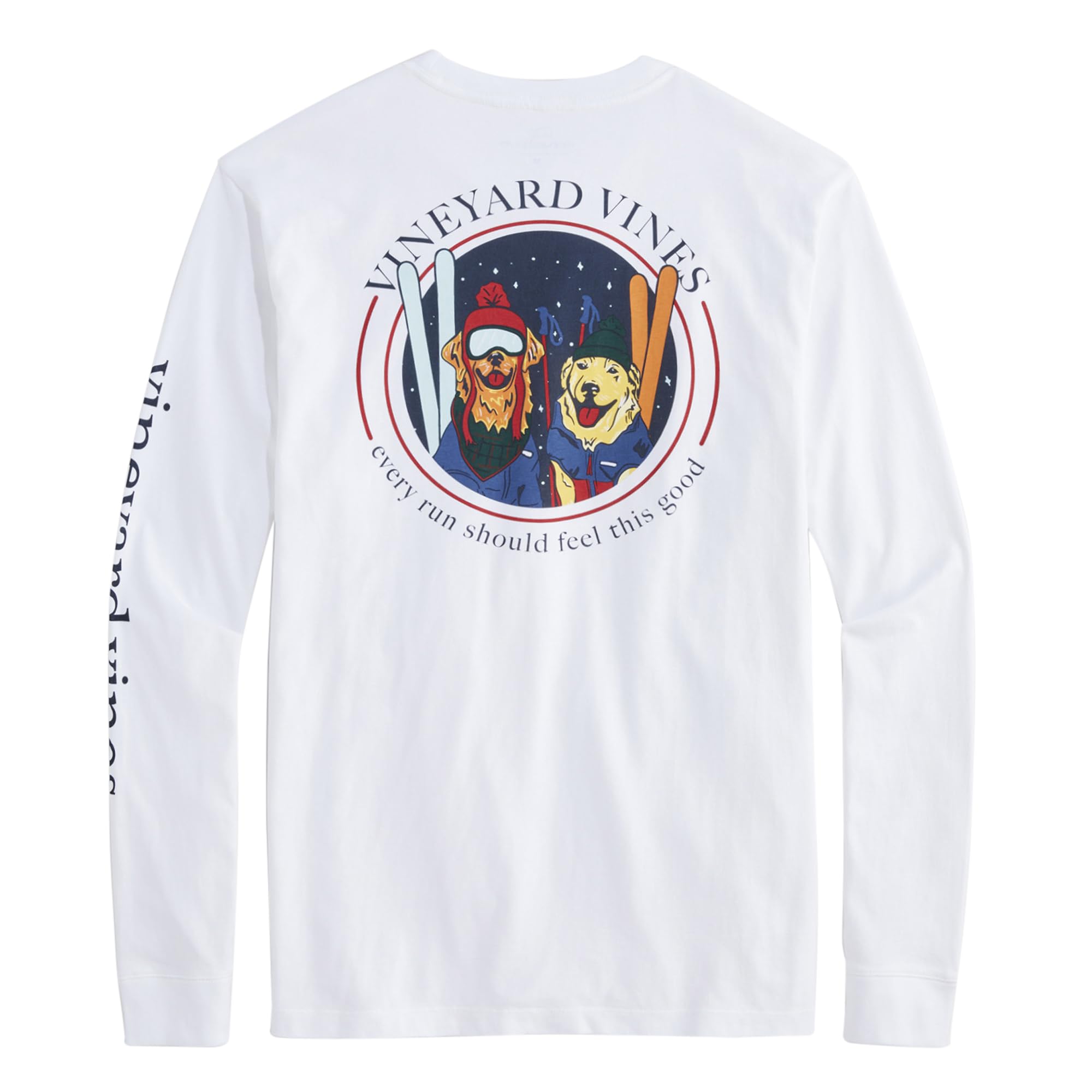 vineyard vines Men’s Ski Dogs Long-Sleeve Pocket Tee, White Cap