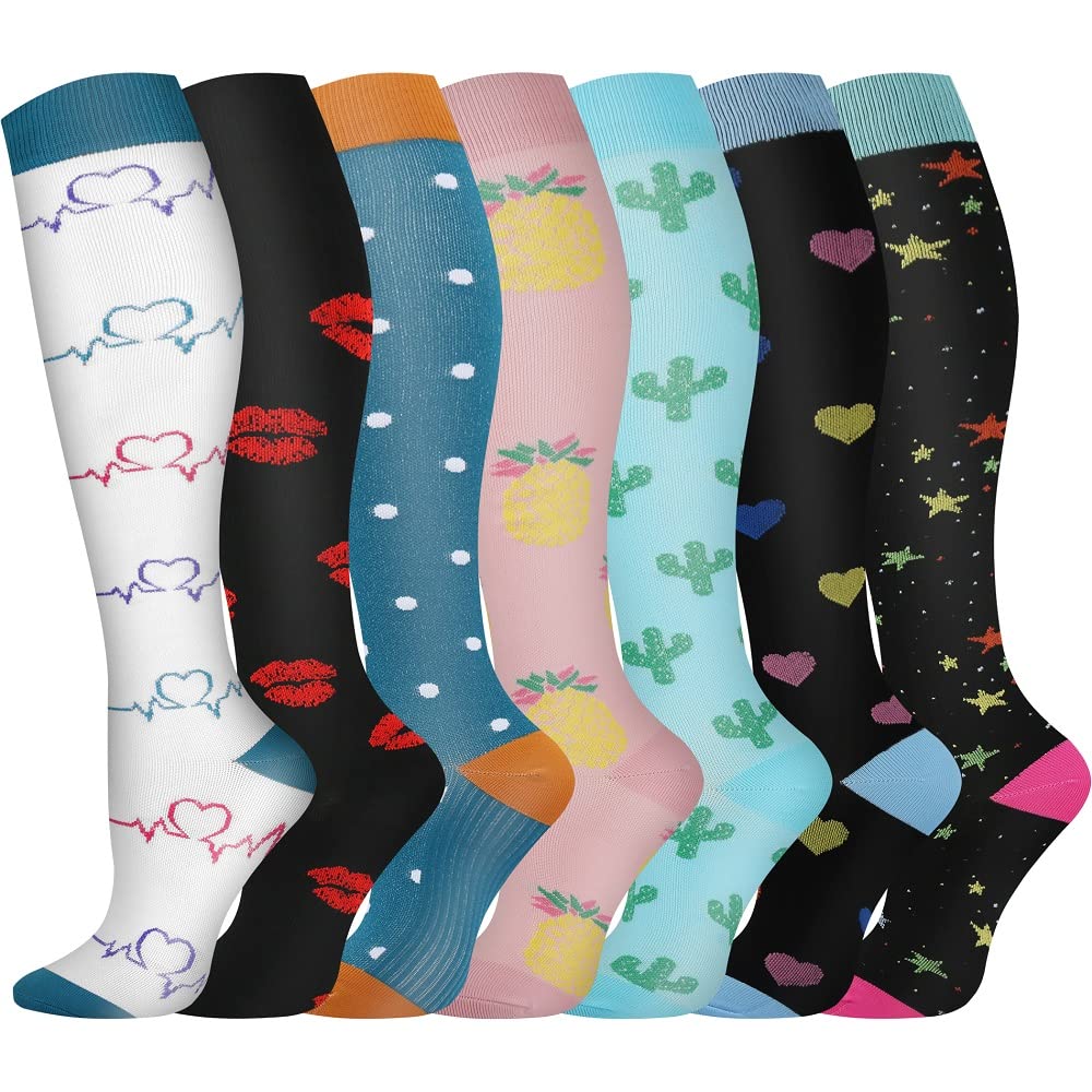 Pnosnesy Compression Socks, (2/4/6/7 Pairs) for Men & Women 15-20 mmHg is Best for Athletics, Running, Flight Travel, Support