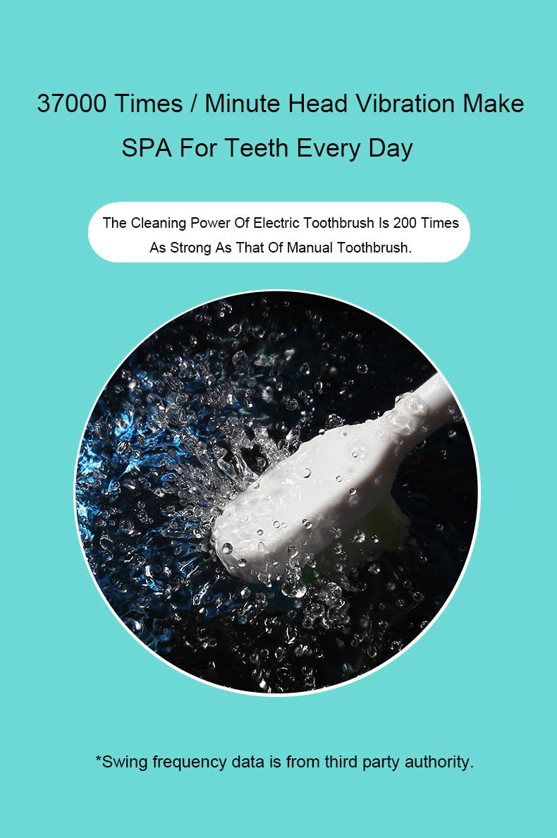 Electric Toothbrush IPX7 Waterproof Whitening Prevent Tooth Decay Removes Plaque with 1 Extra Replacement Brush Heads (BLACK)