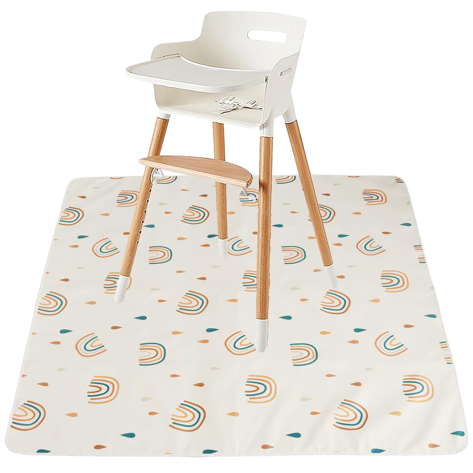 Keyohome High Chair Splash Floor Mat 43×43in Waterproof Washable High Chair Feeding Mat Portable Non-Slip Baby Mess Mat Reusable Baby Splat Mat for Painting Craft Playmat and Table Cloth
