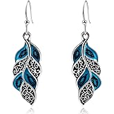 Aliyoham Vintage Blue Leaf Dangle Earrings for Women, Hypoallergenic Silver Plated Boho Earrings Jewelry for Women with Enamel Detailing​