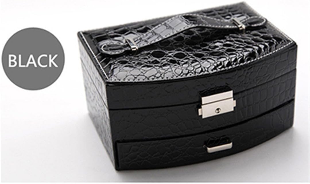 MHSTYJT Crocodile Grain Double Layers Pu Leather Jewelry Storage Box Organizer