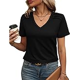 FUNBANG Womens Tops V Neck T Shirt Shoulder Pleated Blouse Business Clothes Fashion Outfits Spring Summer Essentials 2026