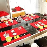 BUDI Christmas Table Mats Set of 6 Xmas Decors Food Dinning Placemats with Tableware Holder Bag (6)