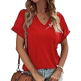 Scgirl Womens Short Sleeve V Neck T-Shirts Love Heart Printed Valentina's Day Shirts Graphic Tees