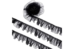 BENECREAT 8 Yards Black Organza Ruffled Pleated, 3.7 Inch Organza Ruffled Fabric Lace Fabric Trim for Sewing Dress Bag Costum