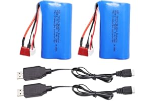 KBT KEEP BETTER TECH KBT 2PCS 7.4V 2000mAh Li-ion Rechargeable Battery Pack, T Plug Lithium-ion Batteries Fit for High Speed RC Cars and Most 1/10, 1/12, 1/16 Scale RC Cars Trucks with XH-3P Charging Cable