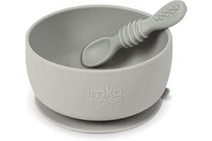 Simka Rose Baby Bowl & Spoon Set, Baby Bowls Suction for Toddler, BPA-Free Silicone Bowls Baby, Baby Bowl & Spoon Dishwasher & Microwave Safe Baby Feeding Supplies (Grey) - Silicone Suction Bowl