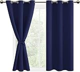 DWCN Navy Blue Blackout Curtains 2 Panels 46 x 54 with Tiebacks
