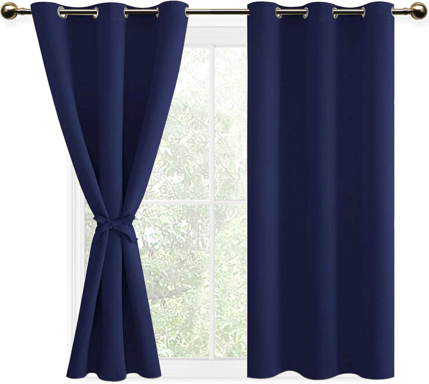 DWCN Navy Blue Blackout Curtains with Tiebacks for Bedroom Thermal Insulated Solid Eyelet Curtains for Living Room,2 Panels,46" Wide x 54" Drop