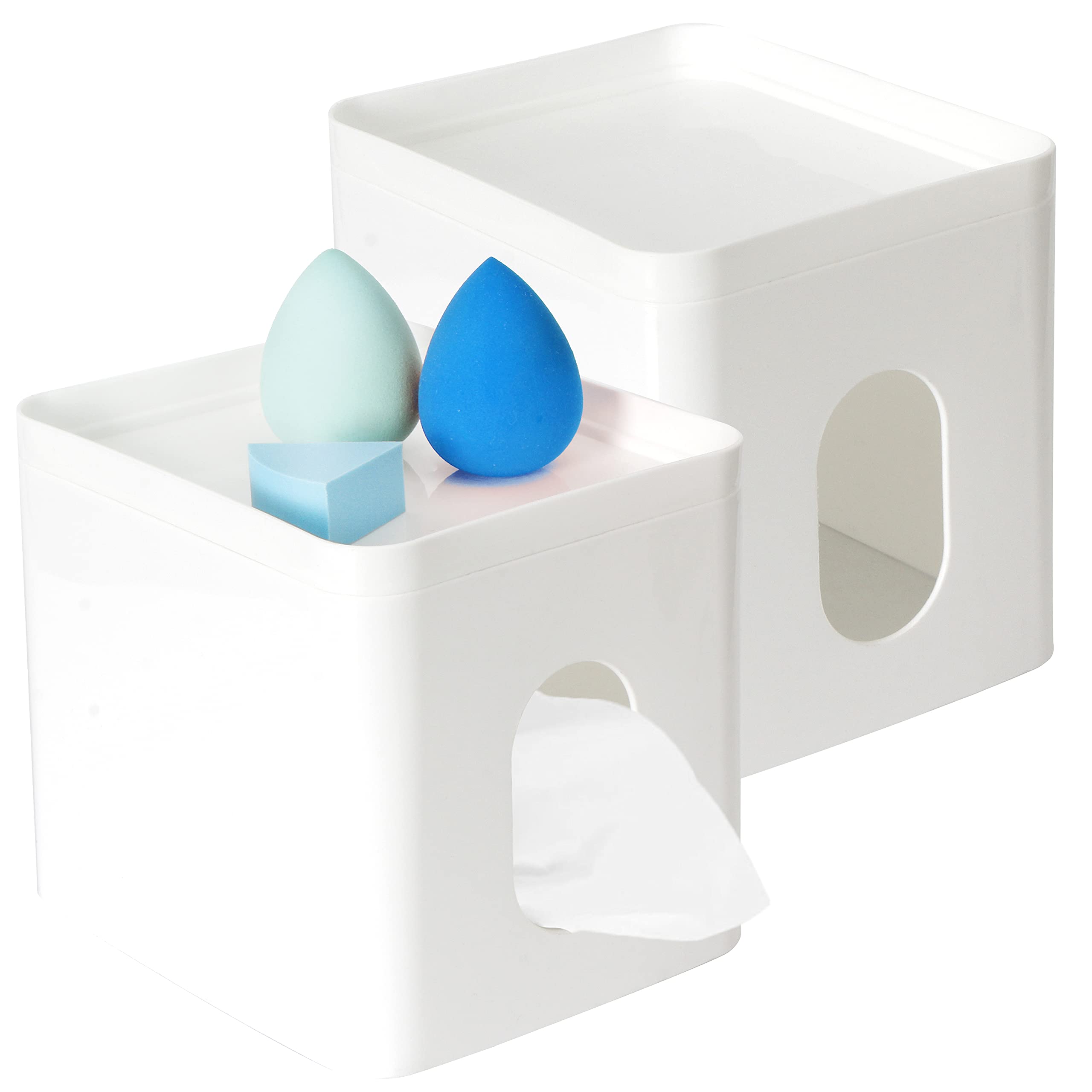 Youngever 2 Pack Tissue Box Covers, Re-usable Plastic Square Tissue Box Holders with Lid, Square Napkin Box Holders