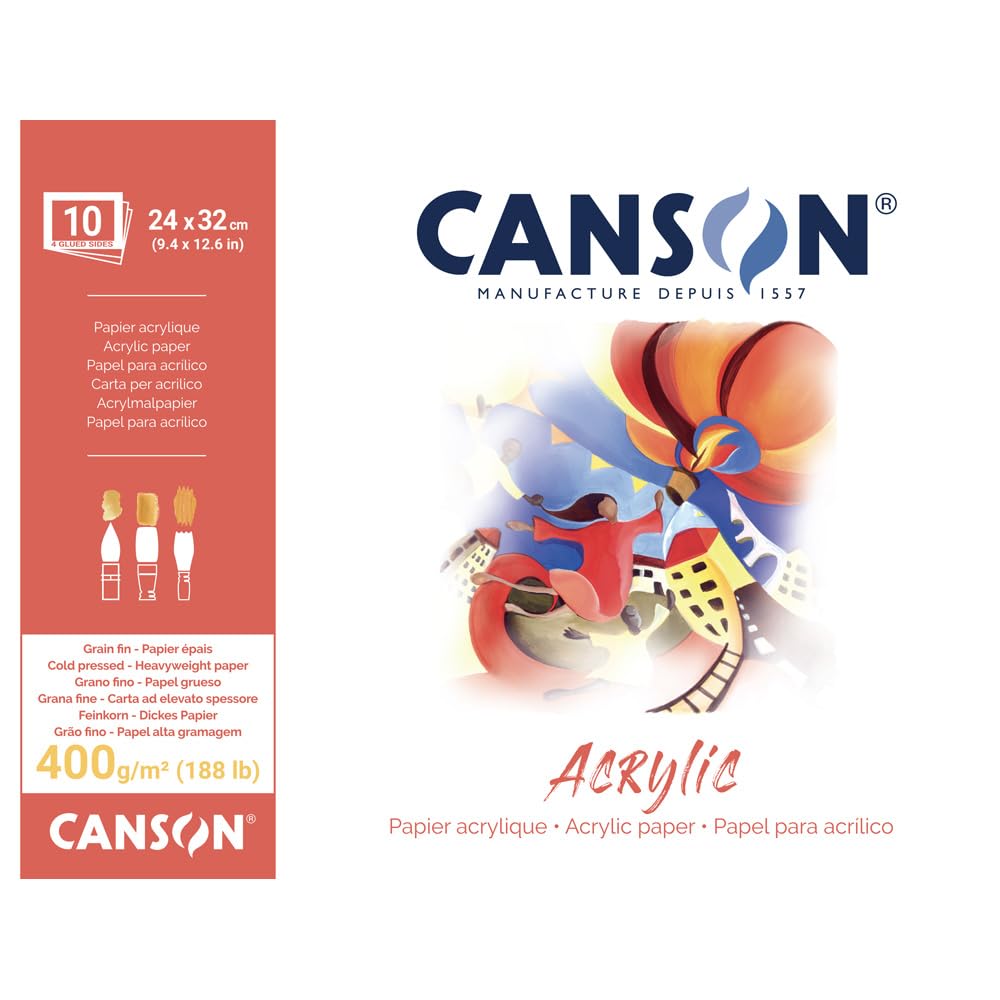 Canson Acrylic 400gsm paper block including 10 sheets, size:24x32cm, fine grain texture โ image 1