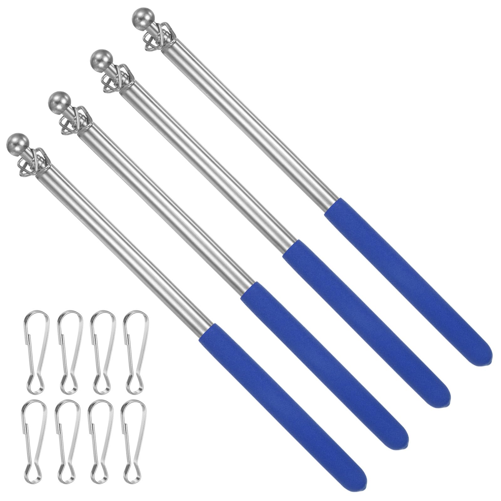 PATIKIL 3.3 Feet Telescopic Handheld Flagpoles, 4 Pack Stainless Steel Extendable Portable Guide Flag Pole with 2 Clips for Tour Guides Teacher Pointer, Blue