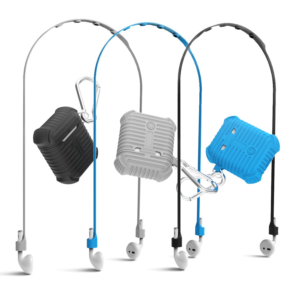 Silicone Apple AirPods Case Strap Accessories, Magnetic Straps Protective Skin Cover Set for Apple Wireless Earphone(Grey)