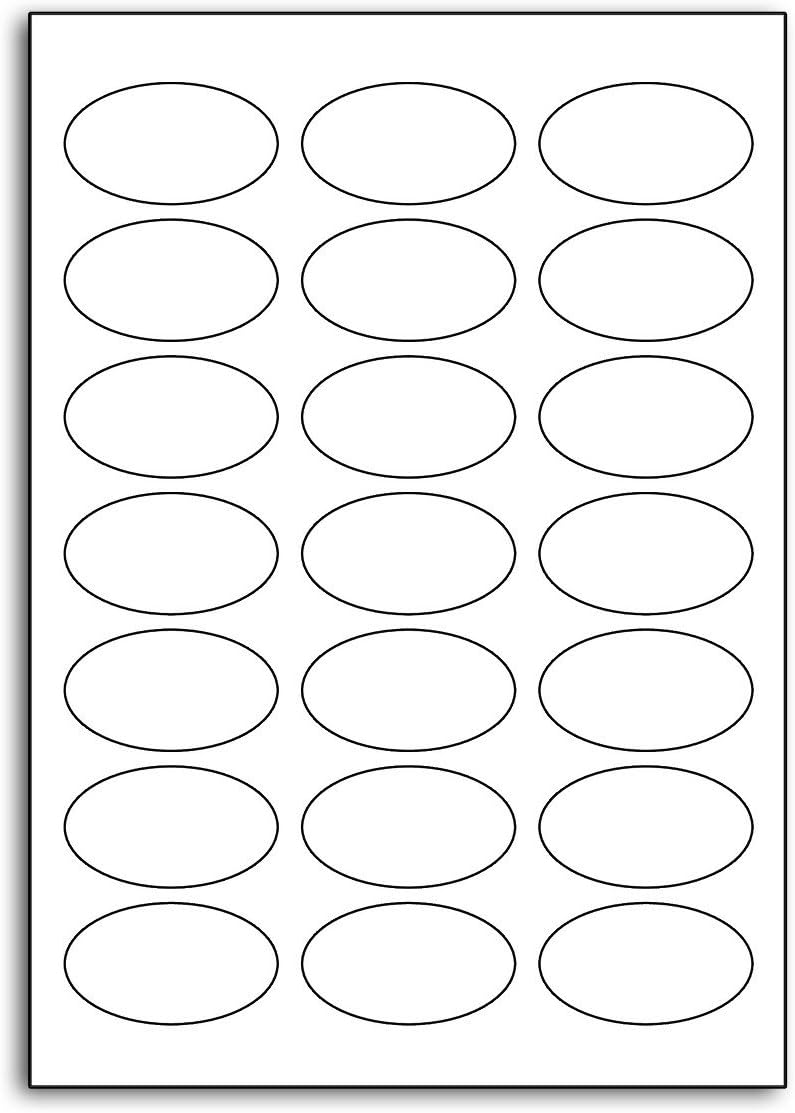 Multi Purpose White Permanent Oval Labels - 21 Label Per Sheet - 10 Sheets 58.5mm x 34mm