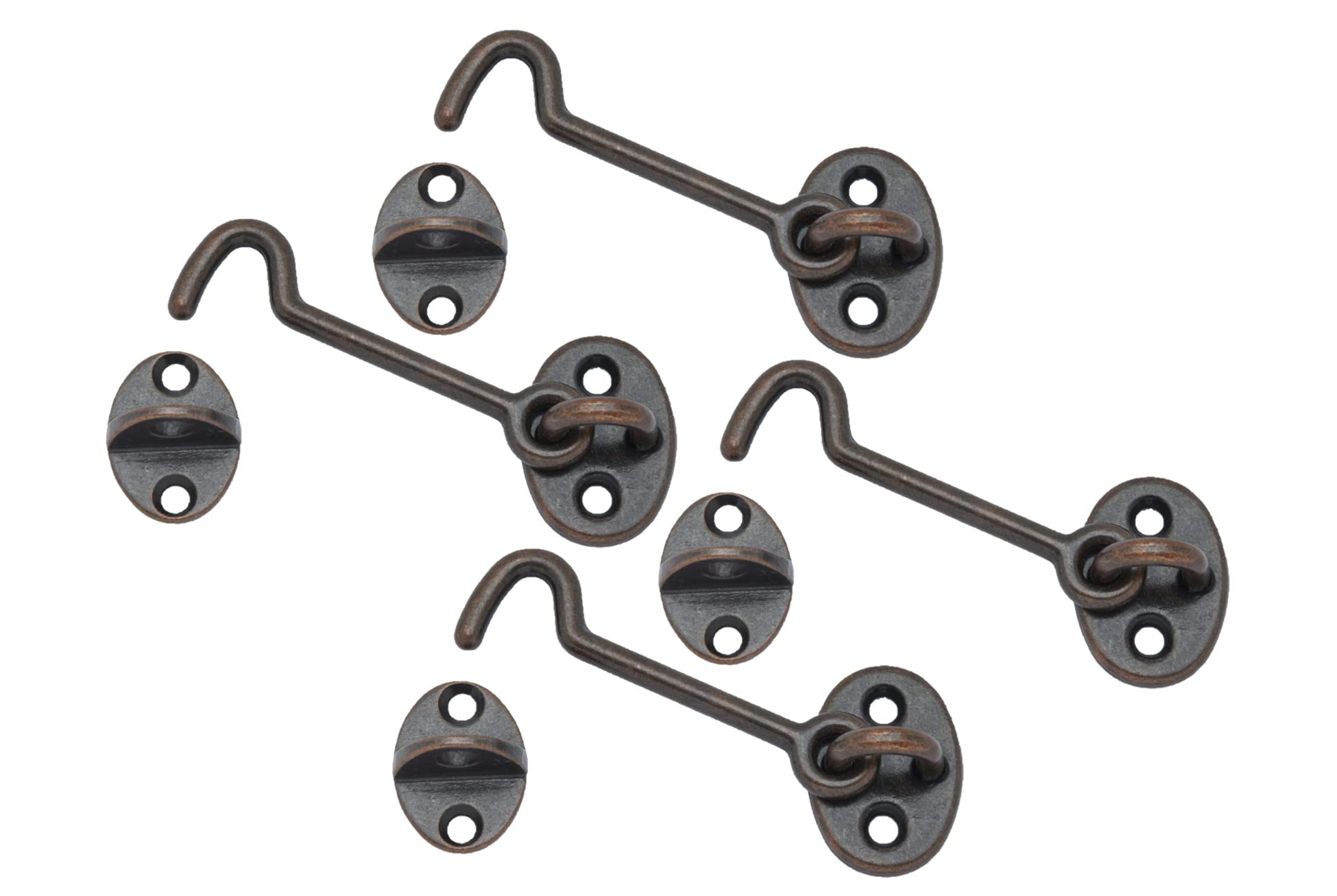 QCAA Forged Brass Cabin Hook Latch & Eye, 3", Antique Copper, 4 Pack, Made in Taiwan