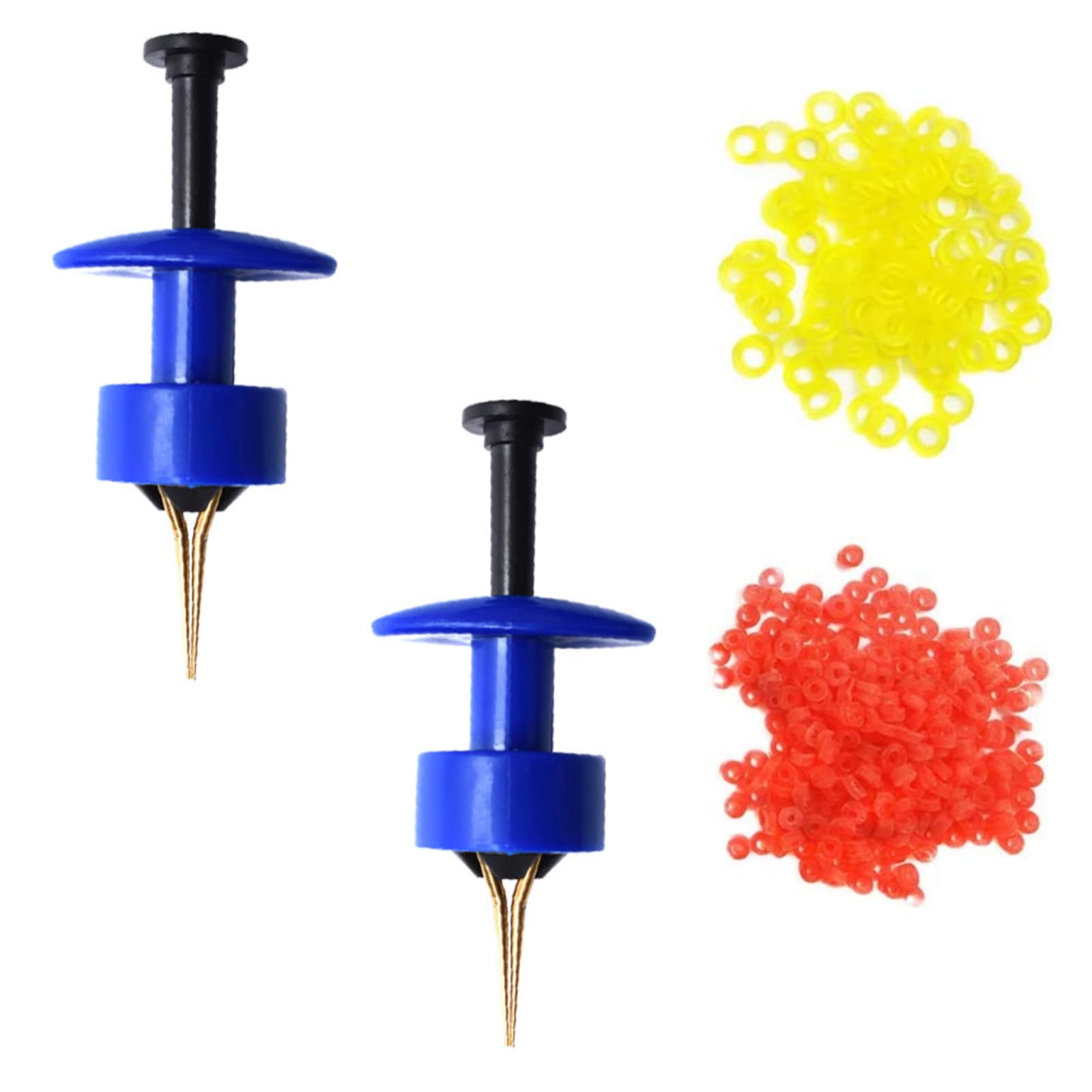 WVRLY 2Pcs Micro Bait Bands Carp Fishing Accessories Pellet Bander Tool with 600 Bands Fishing Pellet Bander Bait Tool for Freshwater Fishing (Blue)