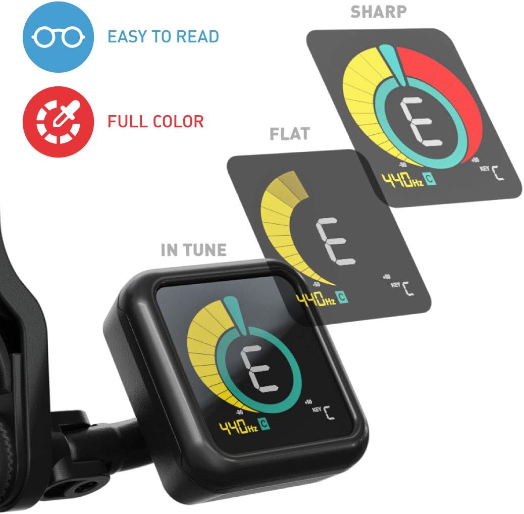KLIQ UberTuner - Professional Clip-On Tuner for All Instruments (multi-key modes) - with Guitar, Ukulele, Violin, Bass & Chromatic Tuning Modes (also for Mandolin and Banjo): Musical Instruments