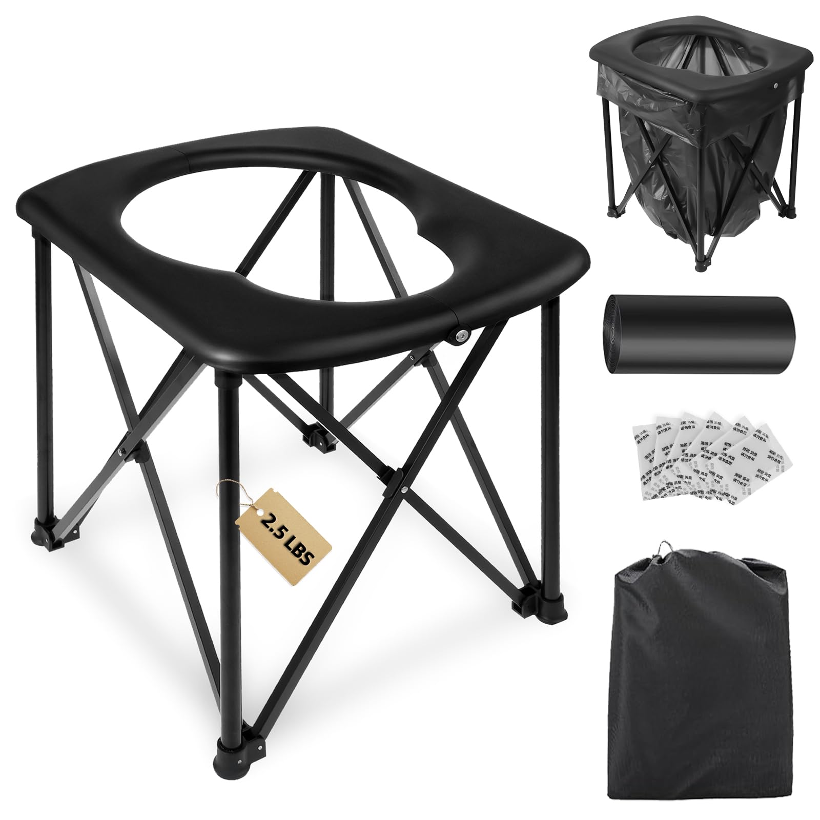 Photo 1 of 15.6'' Portable Toilet for Camping, Ultralight Foldable Camping Toilet 2-Second Setup, 350LBS Portable Potty for Adults, Compact for Camping, Hiking, RV Travel, Trucker, Fishing, Beach, Outdoor Use