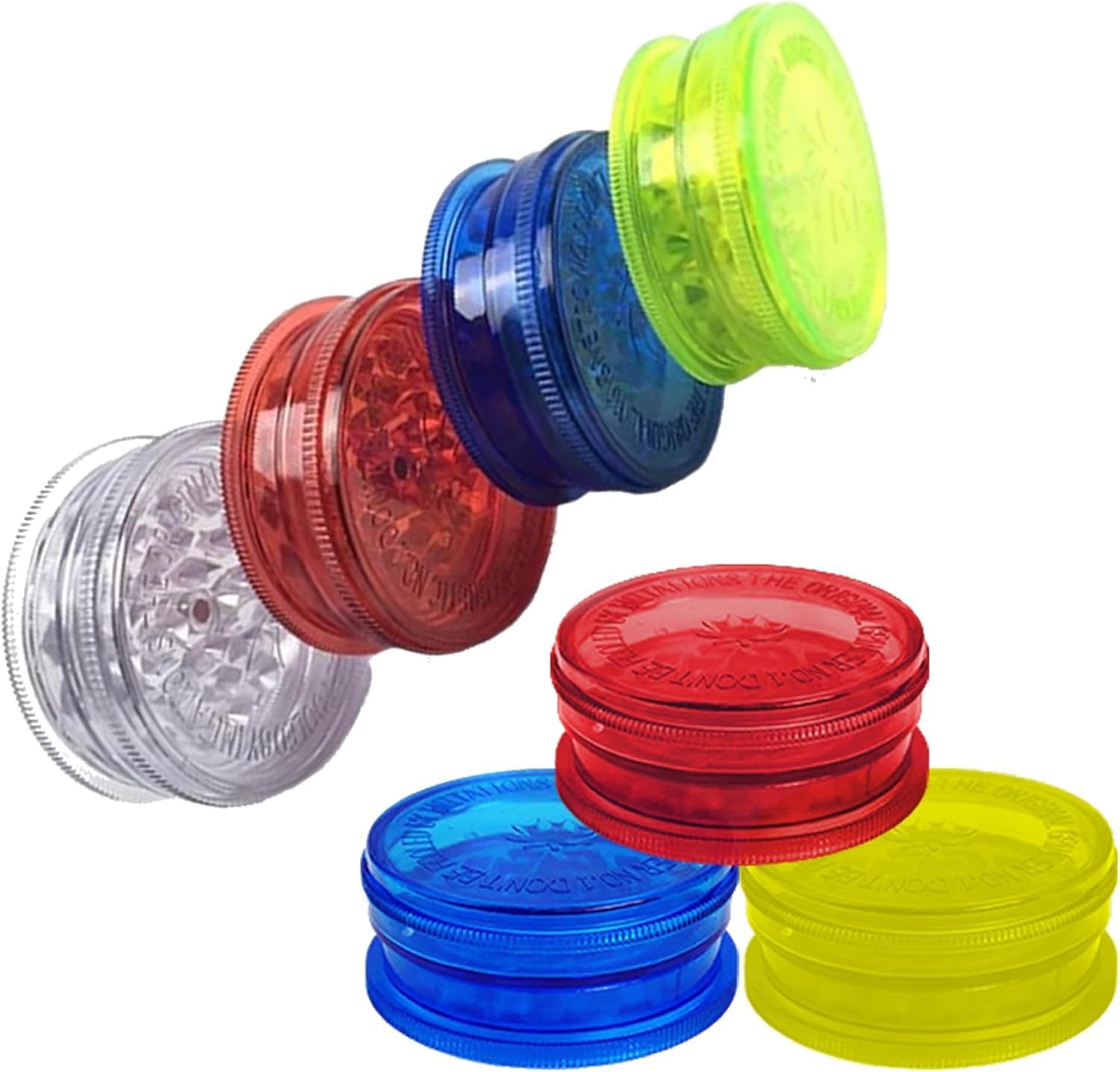 NCS35® 4X Premium 3 Part Plastic Salt Herb and Spice Grinder 60mm Magnetic Shark Teeth Assorted Colours Portable Herbal Dispoable & Reuseable Durable Pocket Sized Unisex Gift