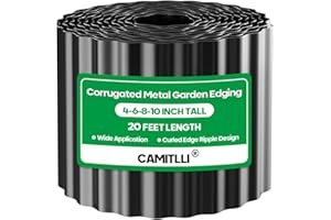 Camitlli Corrugated Metal Garden Edging, Sturdy Tall Landscape Edging Borders, Perfect DIY for Flower Beds, Lawn and Pathway, Tree Surrounds, Paver Edges (Black, 10"×20FT)