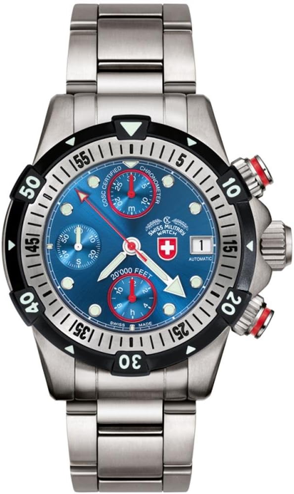 CX SWISS MILITARY 20000 feet WATCH WORLD RECORD VALJOUX 7750 COSC BLUE