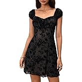 SweatyRocks Women's Floral Mesh Gothic Dresses A Line Cap Sleeve Sweetheart Neck Mini Dress