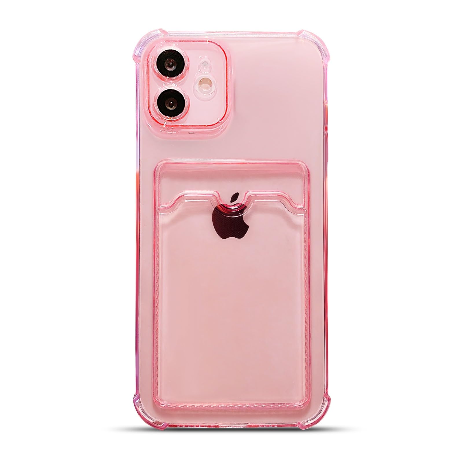 Tuokiou Clear Wallet Phone Case for iPhone 12, Upgrade Clear Card Slot Case, Slim Fit Protective Soft TPU Shockproof Wallet Case with Cute Card Holder Pocket for Apple iPhone 12 6.1inch (Pink)