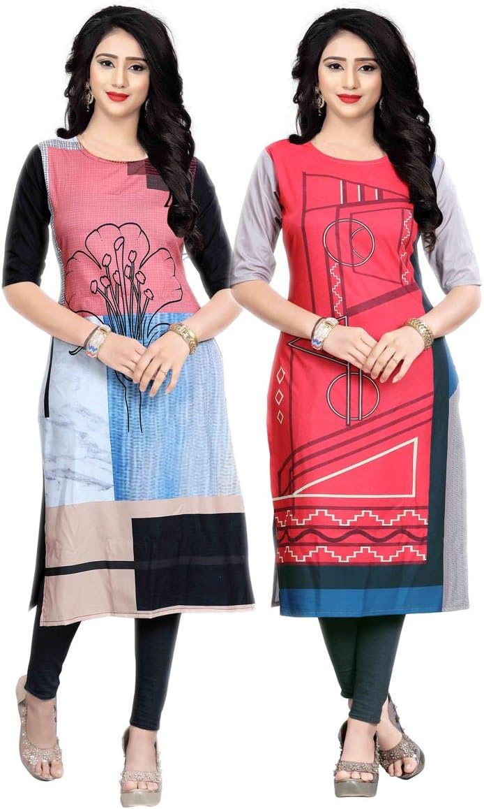 Navlik Women's Crepe Straight Kurta (Pack of 2)