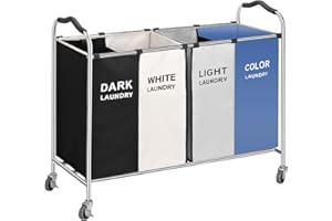 YUELAN 320L Laundry Basket Sorter, 4 Section Laundry Hamper Bag Storage Organizer for Dirty Clothes - Toys,16 X 30 X 40 inch Heavy Duty Laundry Cart with Wheels in Laundry Room Organization (4-Section blue)