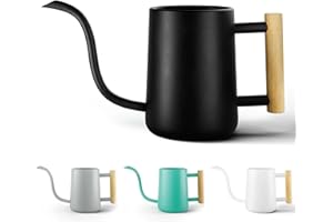HB DESIGN CO. 35 Ounce Metal Small Indoor Watering Can with Long Spout & Real Wood Handle for House Plants, Succulents, Cacti & Seedlings - Black Long Spout Watering Can Indoor Plants - Gentle Flow & No Spills