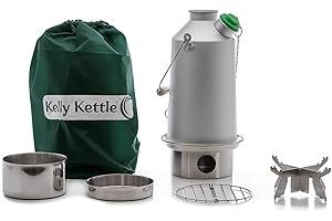 Kelly Kettle Base Camp 54 oz Large Aluminium Camp Kettle, Lightweight Camping Kettle with Whistle, Camp Stove Boils Water Ultra Fast for Fishing, Hunting, Hiking, Survival Gear