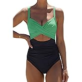 popvil One Piece Swimsuit Women 2025 Tummy Control High Waisted Bathing Suit V Neck Swimwear Cut Out Tie Back Swim Suits