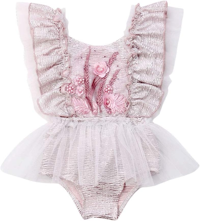Newborn Infant Baby Girls Butterfly Sleeve Romper Clothes Ruffle Lace Bodysuit Tutu Dress Jumpsuit Princess Outfit