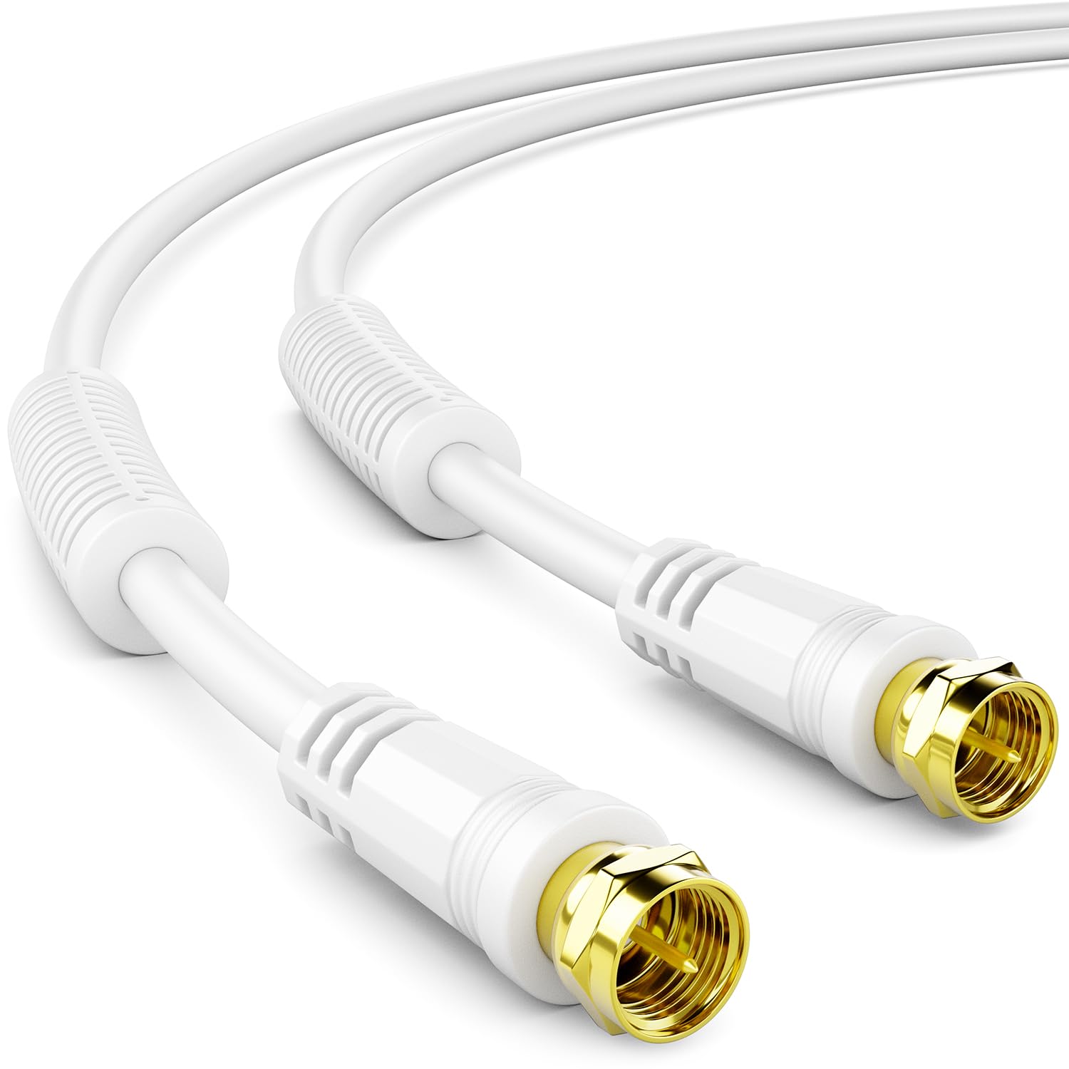 deleyCON 15m (49.21 ft.) SAT TV Antenna Cable Coaxial Cable HDTV Quad Shield DVB-S DVB-S2 Radio DAB Sheath Current Filter Ferrite Core - White
