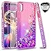 iPhone XS MAX Glitter Case (2018) with Tempered Glass Screen Protector [2 Pack] for Girls Women,LeYi Luxury Diamond Liquid Protective Phone Case for Apple iPhone XS MAX (6.5 inch) Pink/Purple