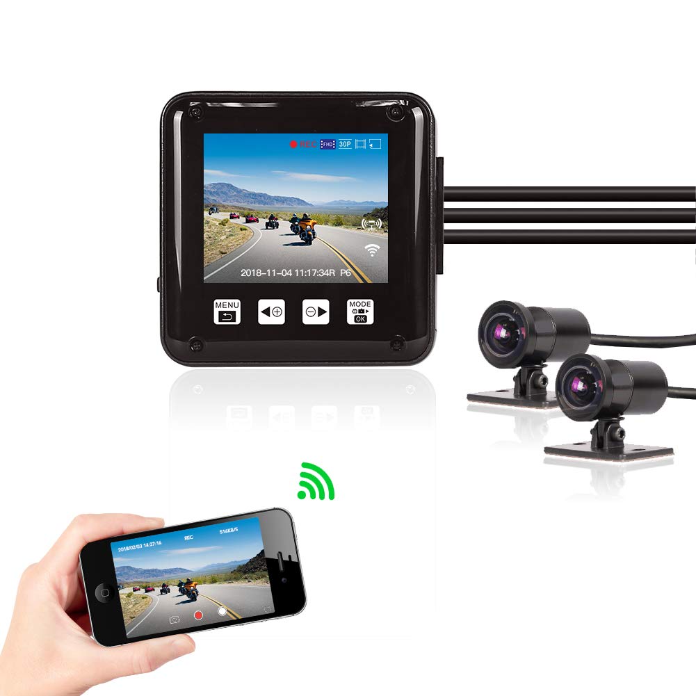 VSYSTO P6F Motorcycle Action Camera Full Body Waterproof Dual 1080P WiFi Dash Cam System with Front and Rear View Lens Driving Recorder, 2.0 inch LCD Screen Super Capacitor Design