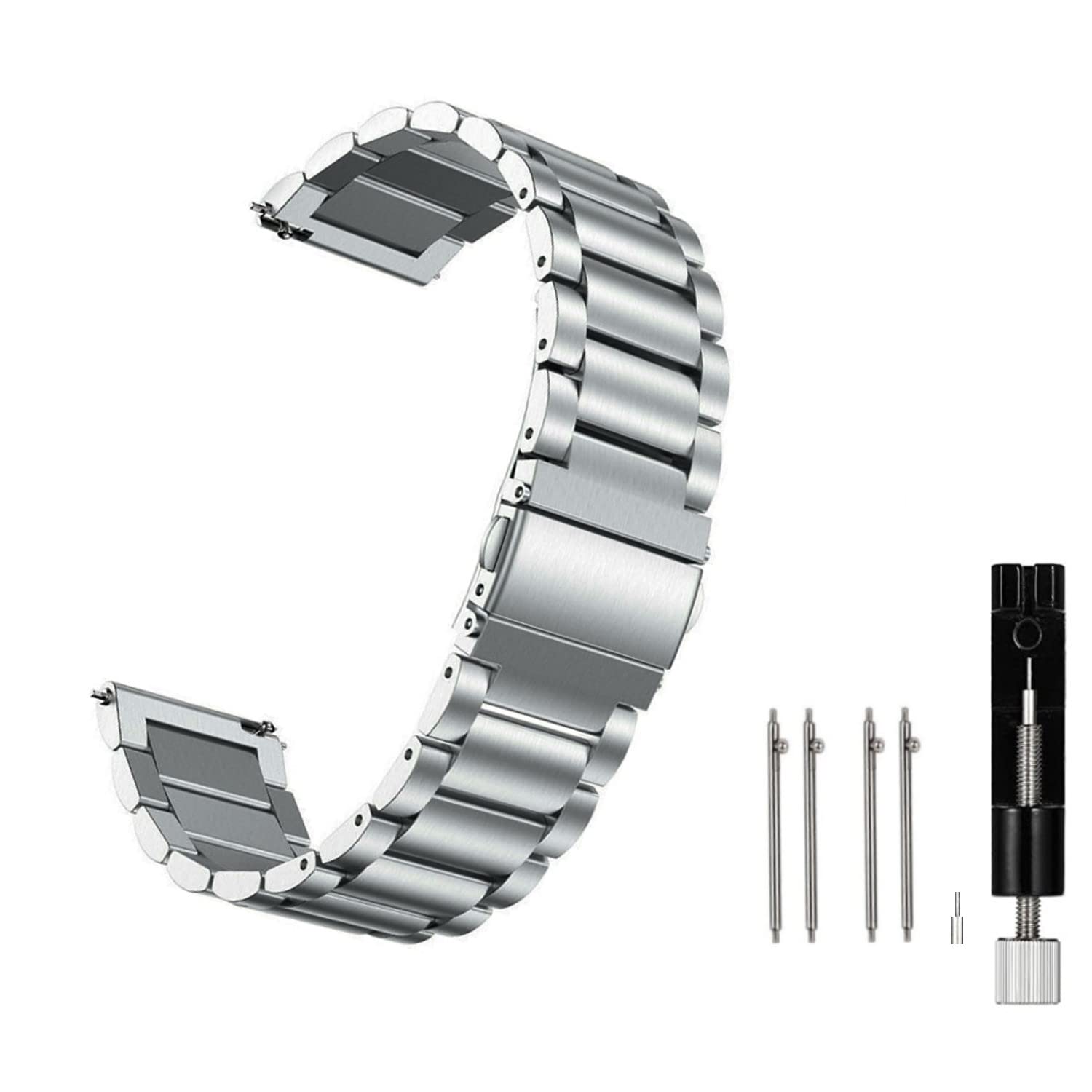 Photo 1 of Moran Stainless Steel Watch Band Quick Release Replacement Metal Strap 20mm 22mm for Men Women (Silver+Folding Clasp, 20mm)