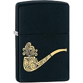 Zippo Custom Lighter: Smoking Pipe Engraved - Black Matte 78543