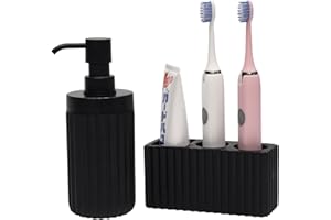 Suanti 2PCS Bathroom Accessories Set with Large-Opening Ribbed Soap Dispenser and 3 Compartment Toothbrush&Toothpaste Holder,