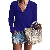 MOLERANI Womens Waffle Knit Tunic Tops Loose Long Sleeve Button Up V Neck Henley Shirts