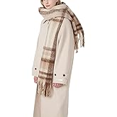 MININAI Womens Large Chunky Color Block Tassel Scarf Oversized Thick Scarves Long Shawl Fashion Winter Warm Blanket Scarf