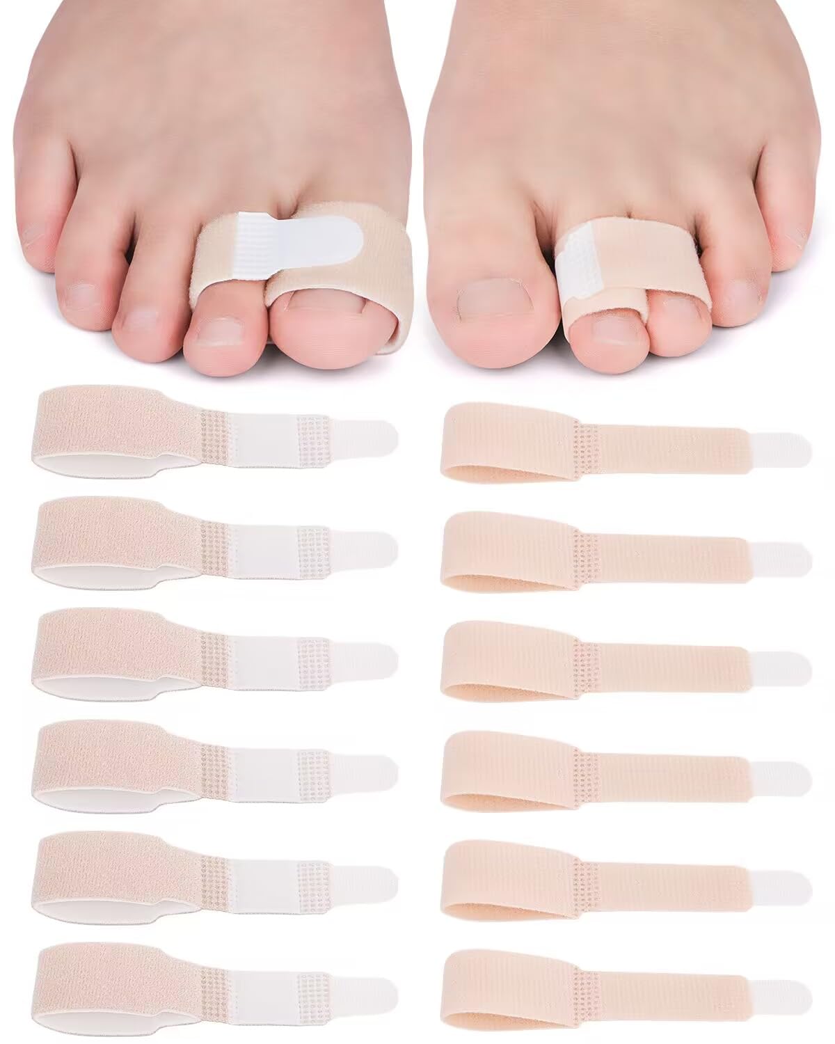 PGRODE 12 Pack Fabric Hammer Toe Corrector Toe Straightener, Reusable Broken Toe Protectors Buddy Taped Wraps, Toe Separators Splint for Crooked Toes, Bent Toes, Overlapping Toes