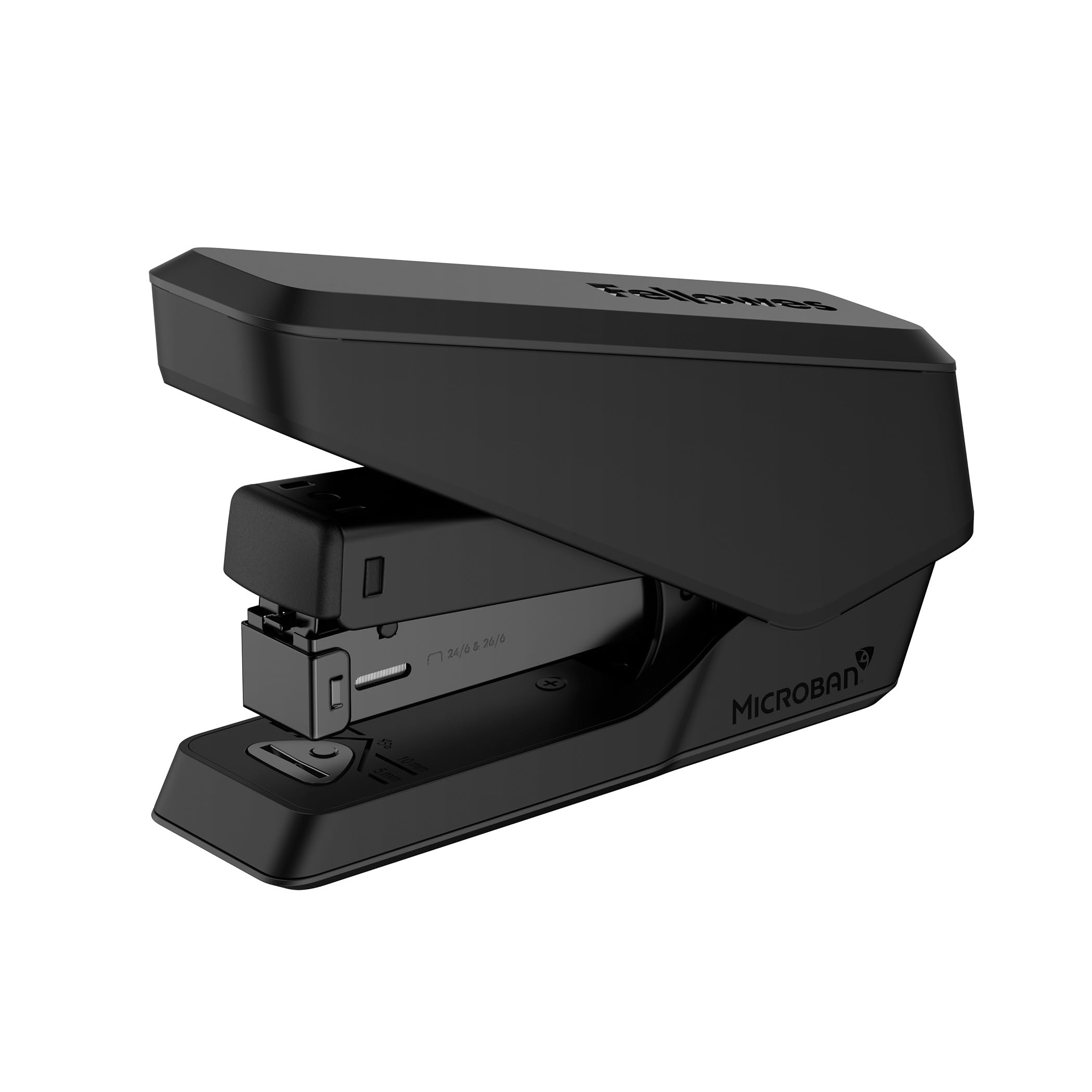 Fellowes Jam Free Stapler, 25 Sheet Capacity - LX840 Easy-Press Half Strip Antibacterial Manual Stapler – Uses Both 24/6mm and 26/6mm Staples – Black