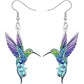 BONSNY Blue Cute Acrylic Hummingbird Dangle Earrings Birds Gifts for Women Novelty Hypoallergenic Jewelry Spring Summer Charms