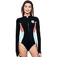 AXESEA Women's Wetsuit One Piece Shorty Wetsuit Eco Friendly Thermal Long Sleeve Front Zipper Diving Suit