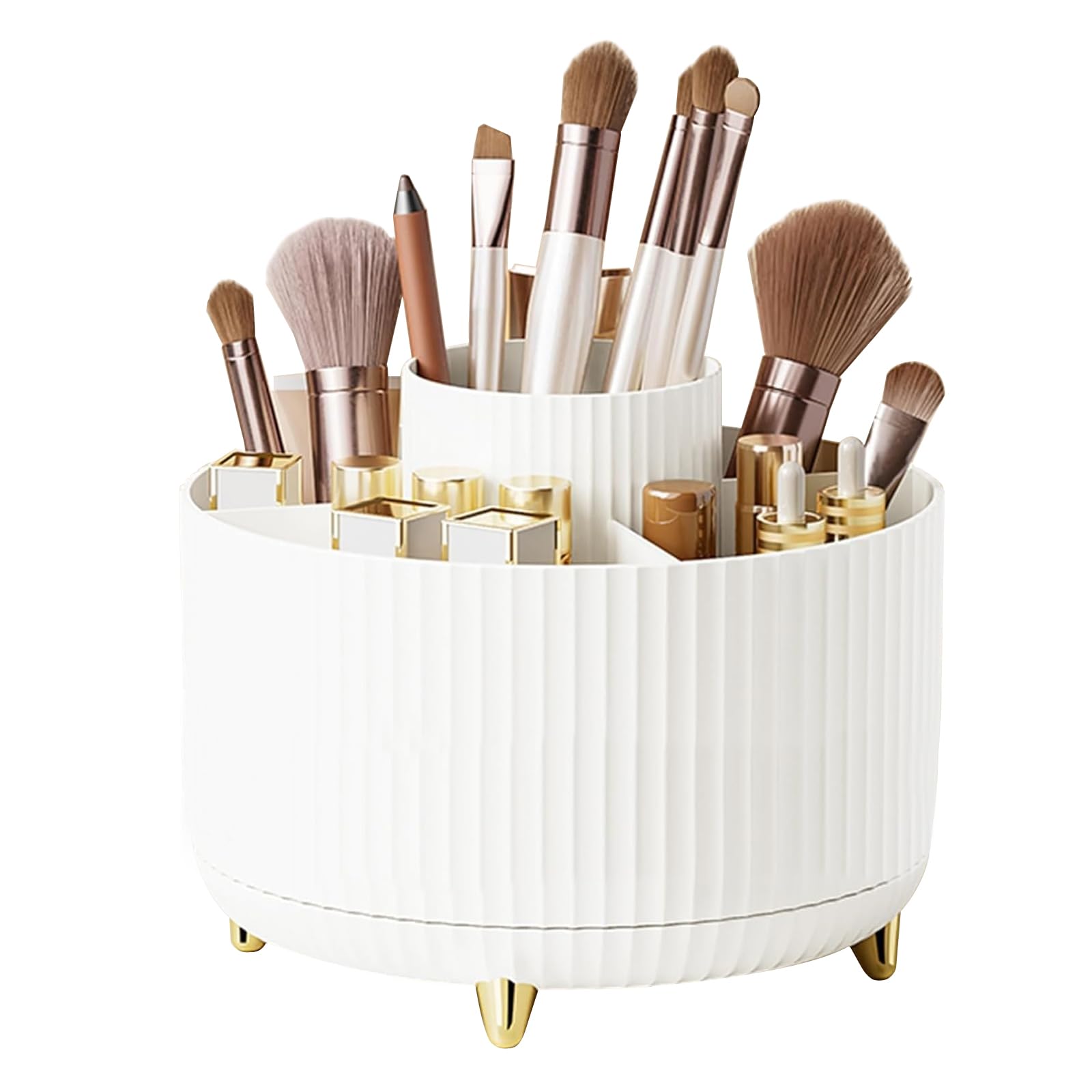 PCKOBEVER Makeup Organizer,Makeup Brush Holder Cosmetic Storager,360° Rotating Brush Organiser Make Up Storage,Portable Lipstick Organiser With 5 Compartments for Dressing Table, Bedroom,Office