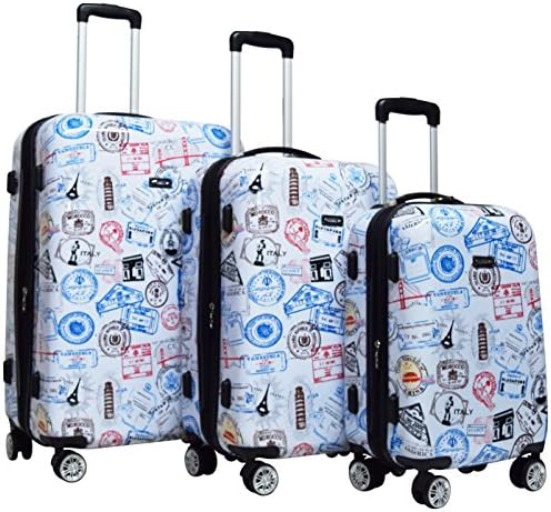 Kemyer 788 Vintage World Series Lightweight 3-PC Expandable Hardside Spinner Luggage Set: 28", 24", and 20" (Silver Stamps)
