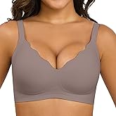 Xcutting Wavy Wireless Bras Push Up Bralette Seamless Wirefree Plunge Bra Everyday Bras for Women No Underwire Full Coverage