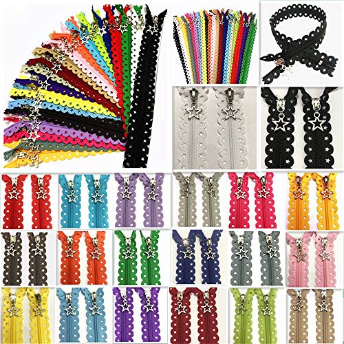 WKXFJJWZC 40Pcs Star Shape Lace White Copper Pull Closed End Zippers for DIY Sewing Tailor Craft 20/Color (12 inch)